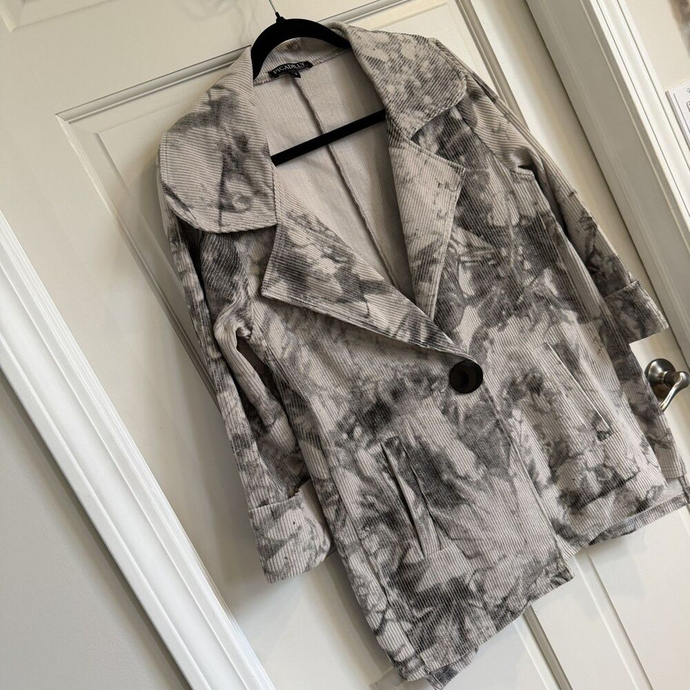 PICADILLY Canada Women's Corded Blazer S tie dye abstract grey/black unique